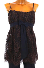 Escada Brown Lace Party Top with Black Bow