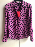 Pink And  Black Polka Dot Silk Blouse
