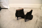 Black Suede Laser Cutout Ankle Boots