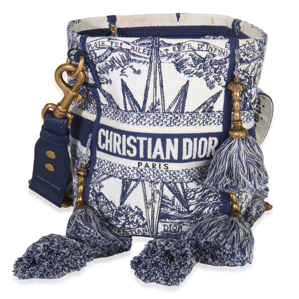 Christian Dior  Toile de Jouy Embroidery D-Bubble Bucket Bag