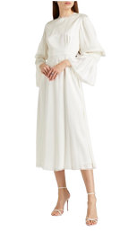 Roksanda Ivory Tulle Trimmed Shirred Satin Midi Dress