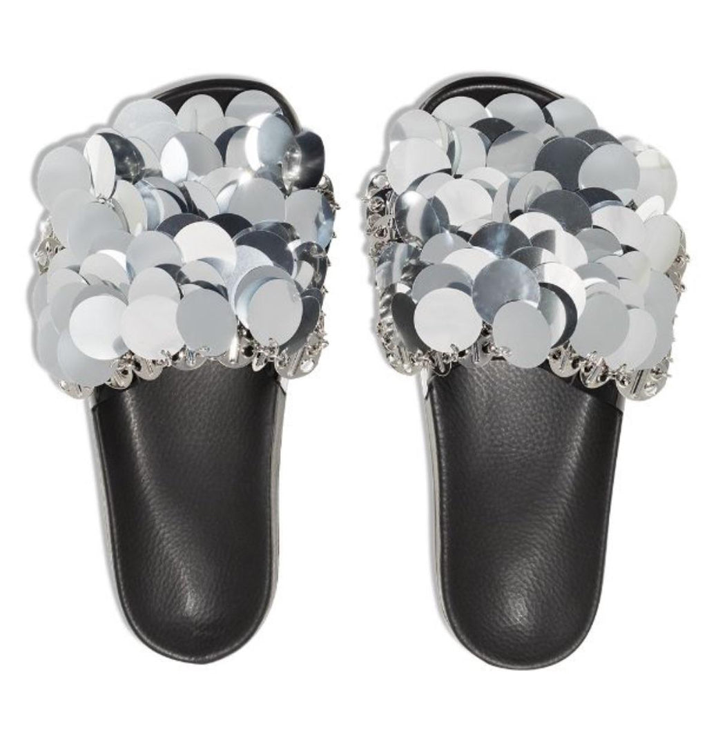 Paco Rabanne Silver Sequin Slides