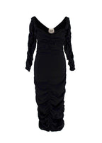 Khaite Black Ruched V-Neck Midi Dress