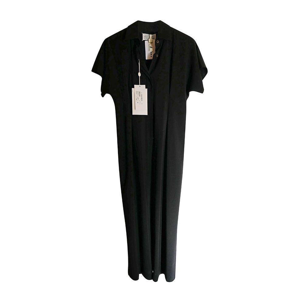 Black Wool Mid-Length Shirt Dress