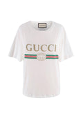 Gucci White Washed Logo Distressed Neckline  T-Shirt
