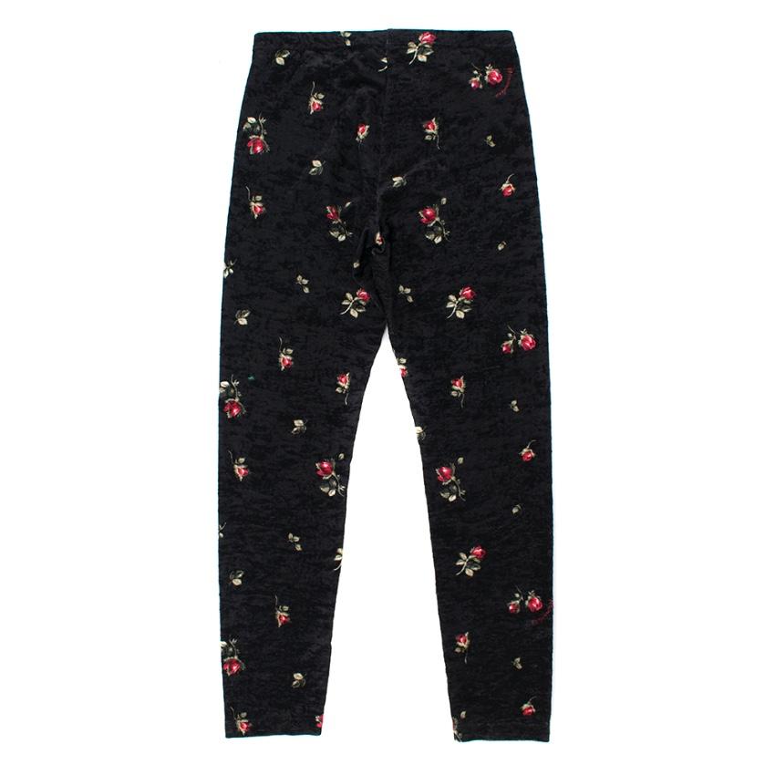 Monnalisa Kids Black Rose Print Velvet Leggings