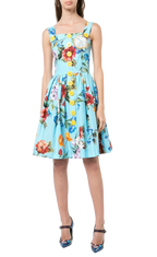 Blue Floral Print Cotton-poplin Dress