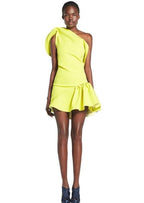 Maticevski Yellow Ruffled One Shoulder Mini Dress