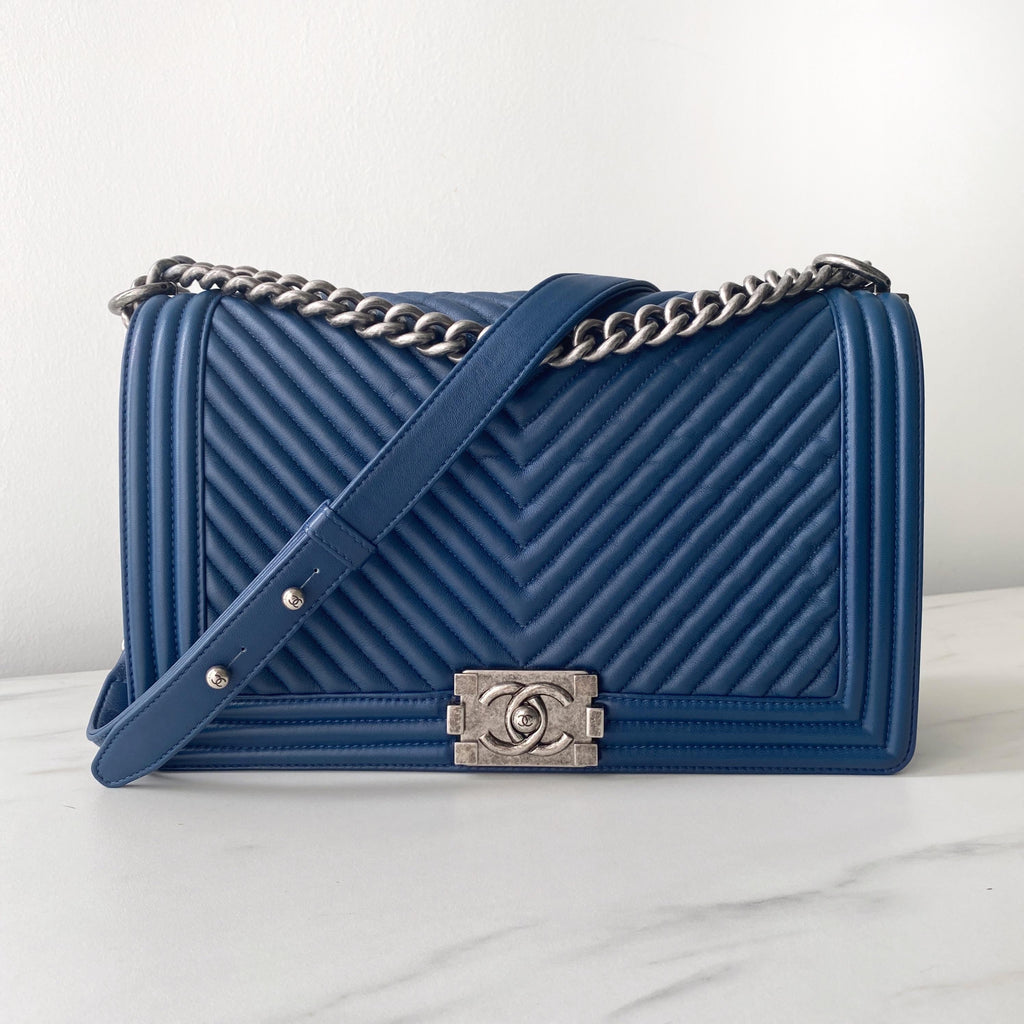 Blue Chevron Leather Boy Bag