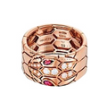 Bvlgari Serpenti diamond & rubellite 18k Rose Gold Ring - Size 53