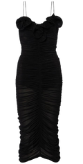 Black Ruffled Ruched Midi Dress