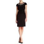 Mikael Aghal black beaded neckline fitted silk dress