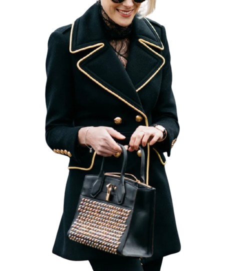 Saint Laurent Gold Trim Black Wool Coat