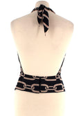 Nili Lotan Black Agathe Chain Print Silk Halterneck Top