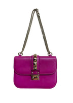 Fuschia Glam Lock Studded Shoulder Bag