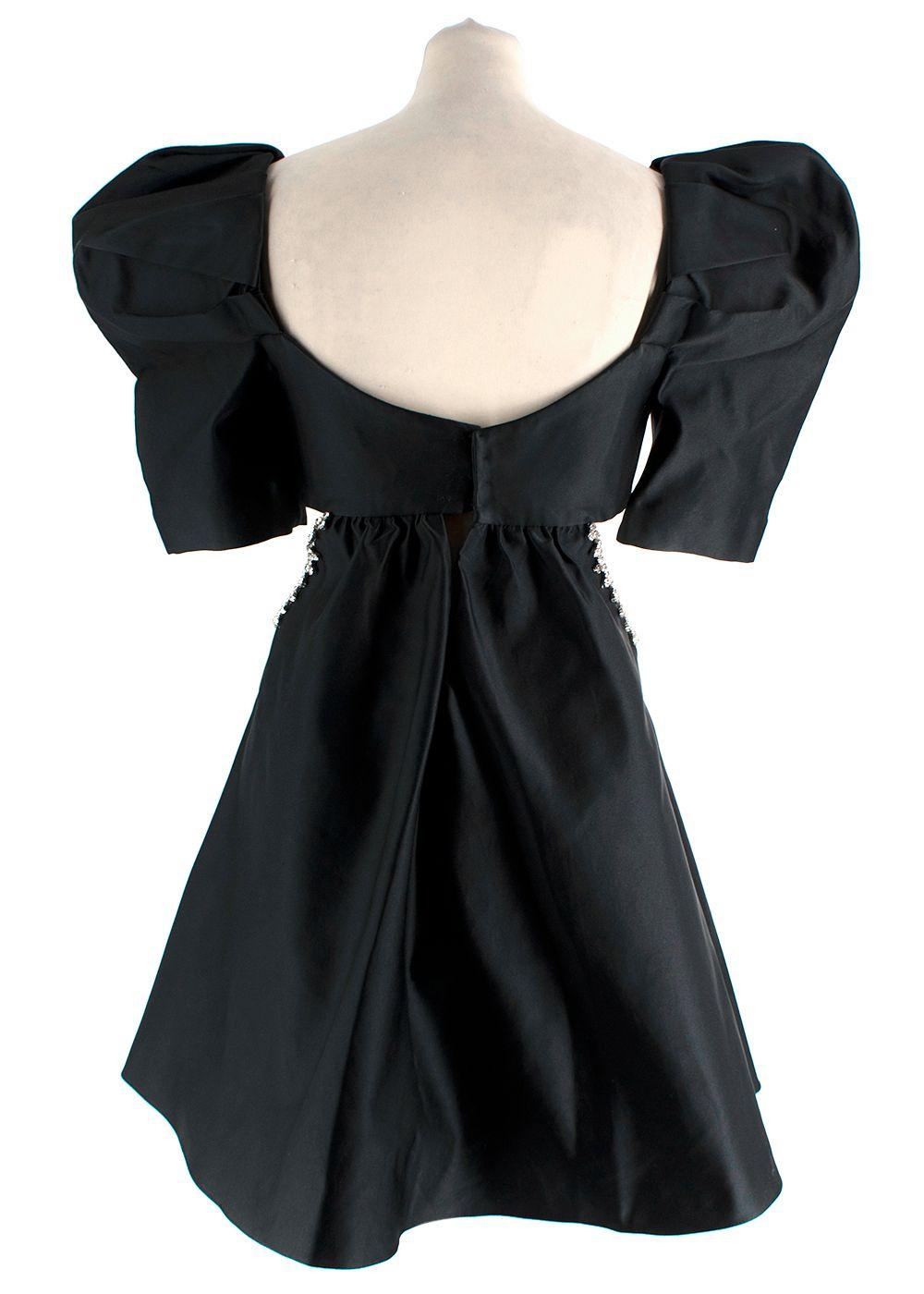 Area Puff-Sleeved Cut-Out Embellished Flared Mini Dress