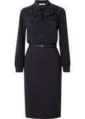 Max Mara Navy Crepe De Chine Pussybow Gelada Midi Dress