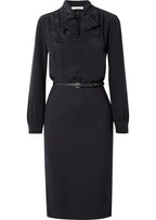 Max Mara Navy Crepe De Chine Pussybow Gelada Midi Dress