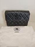 Vintage black leather quilted CC flap bag