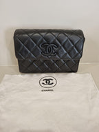 Vintage black leather quilted CC flap bag