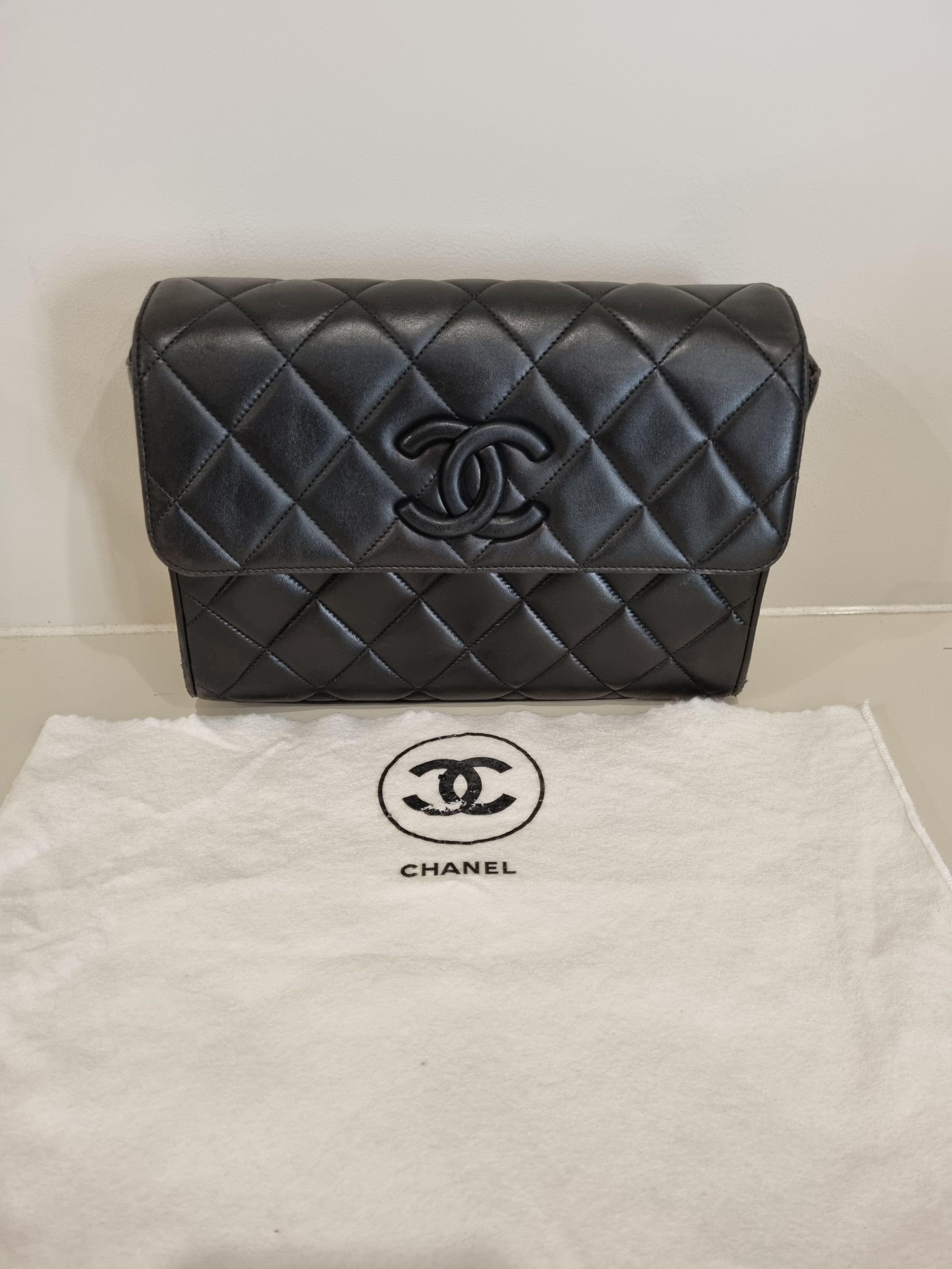 Vintage black leather quilted CC flap bag
