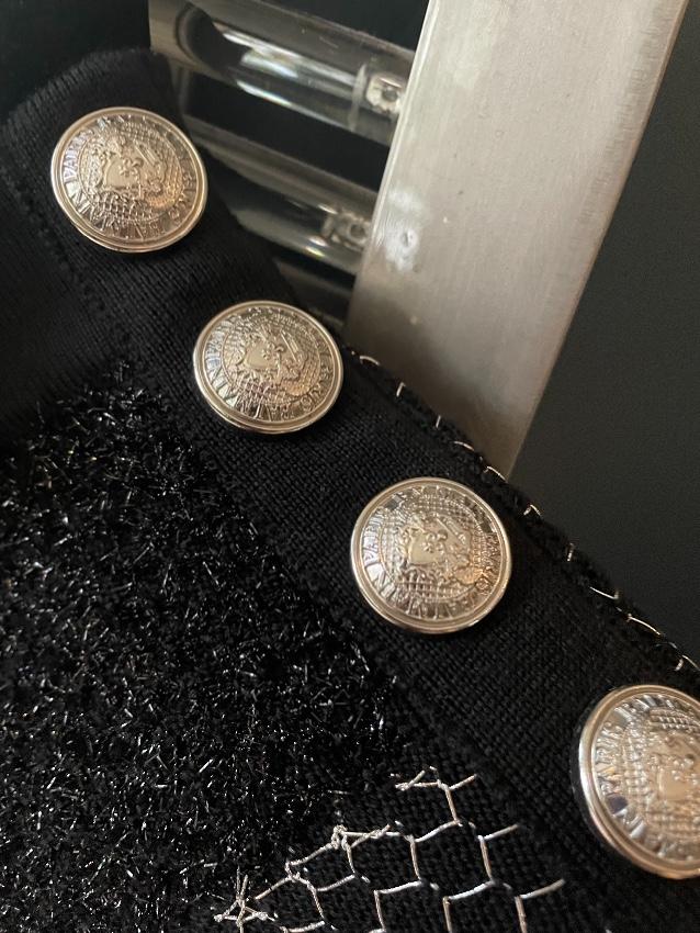 Balmain Black & Silver Fil Coupe Detail Dress