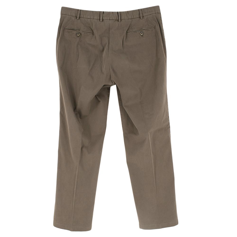 Canali Brown Cotton Straight Leg Trousers
