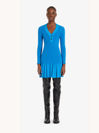 Blue Ribbed Knit Short Dress