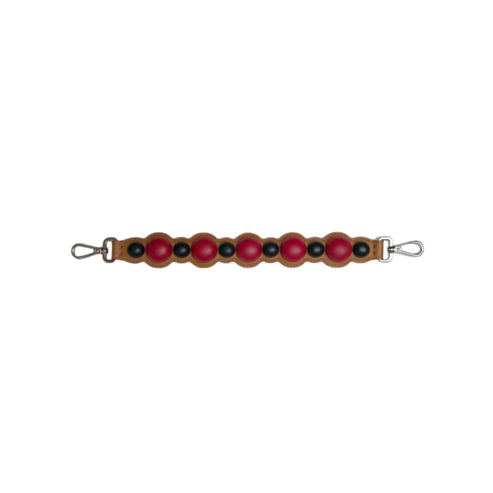 Fendi tan and red scalloped leather mini strap