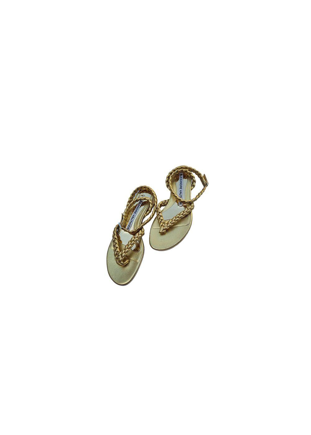 Gold leather braided thong sandals