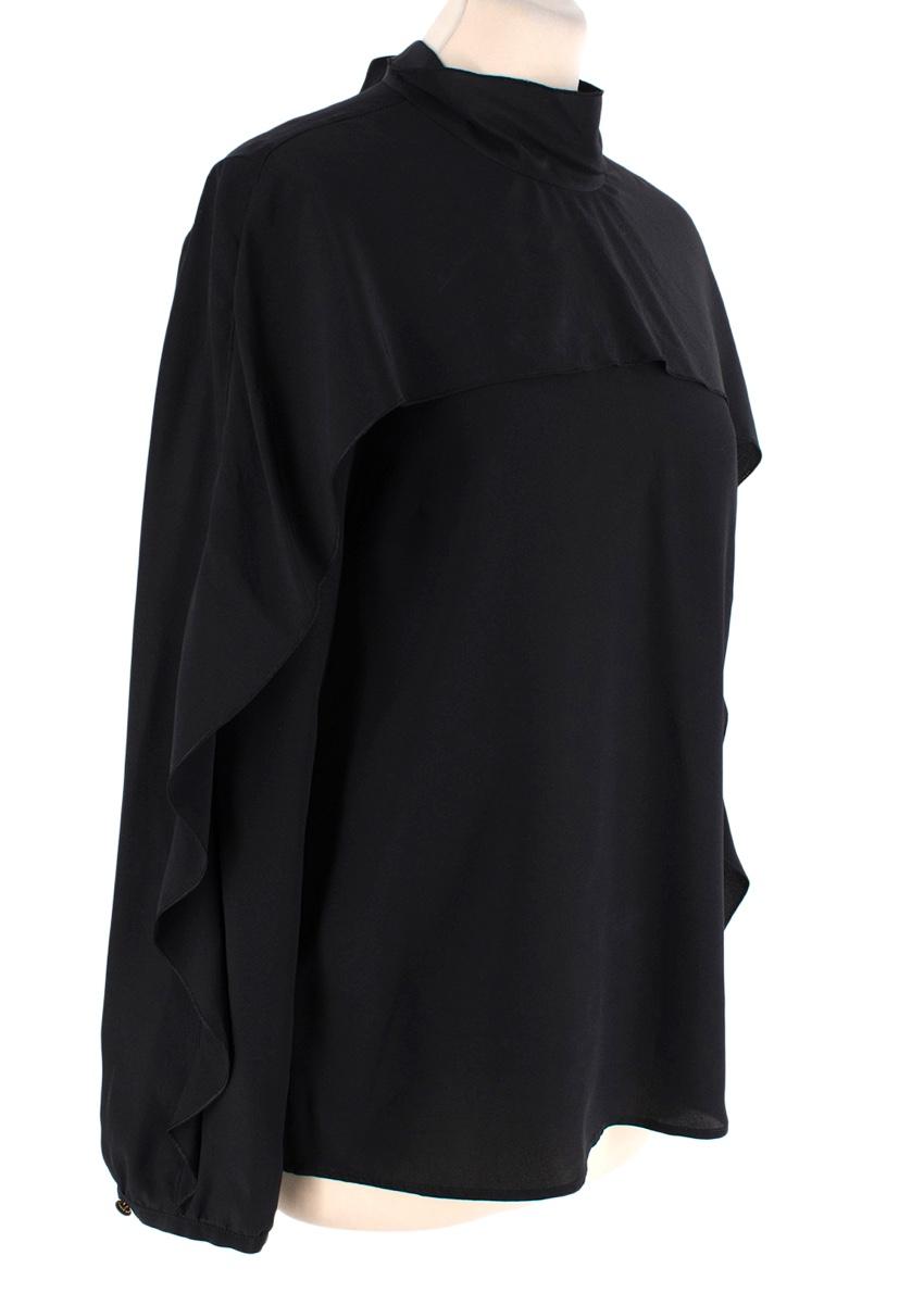 Red Valentino Black Silk Crepe Ruffled Blouse