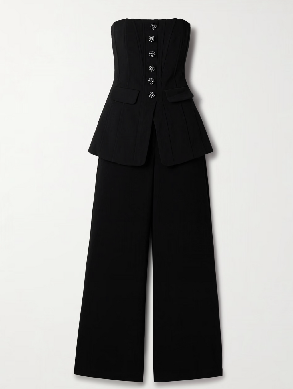 Self Portrait Convertible Strapless Crystal-Embellished Peplum Crepe Jumpsuit