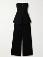 Self Portrait Convertible Strapless Crystal-Embellished Peplum Crepe Jumpsuit