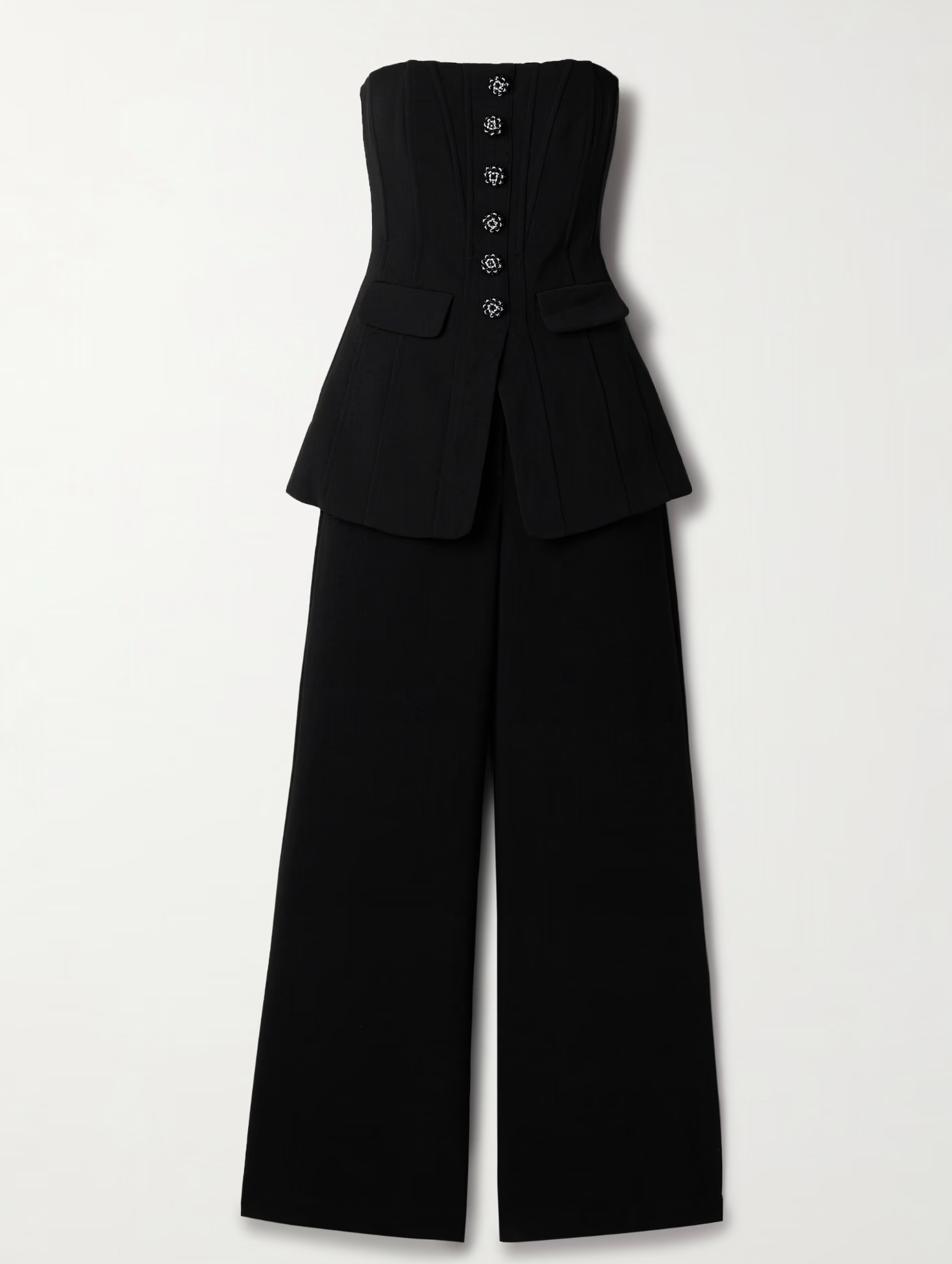 Self Portrait Convertible Strapless Crystal-Embellished Peplum Crepe Jumpsuit