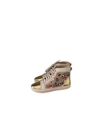 Metallic gold leather & crystal cut-out trainers