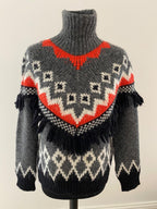 intarsia patterned fringed jumper