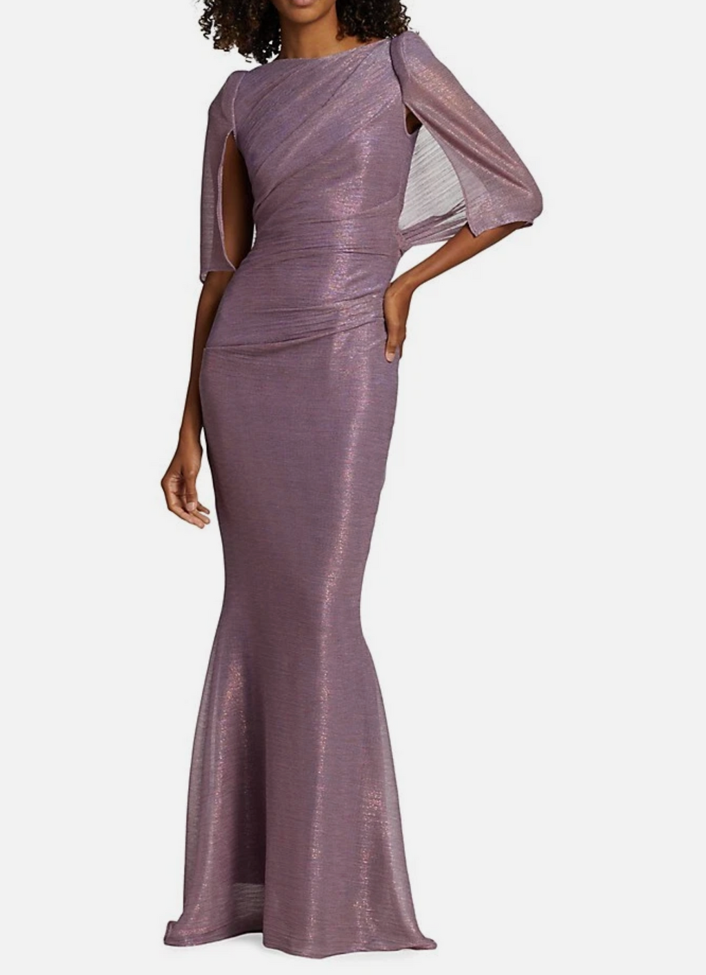 Talbot Runhof  Trumpet Voile Cape-Sleeve Evening Dress