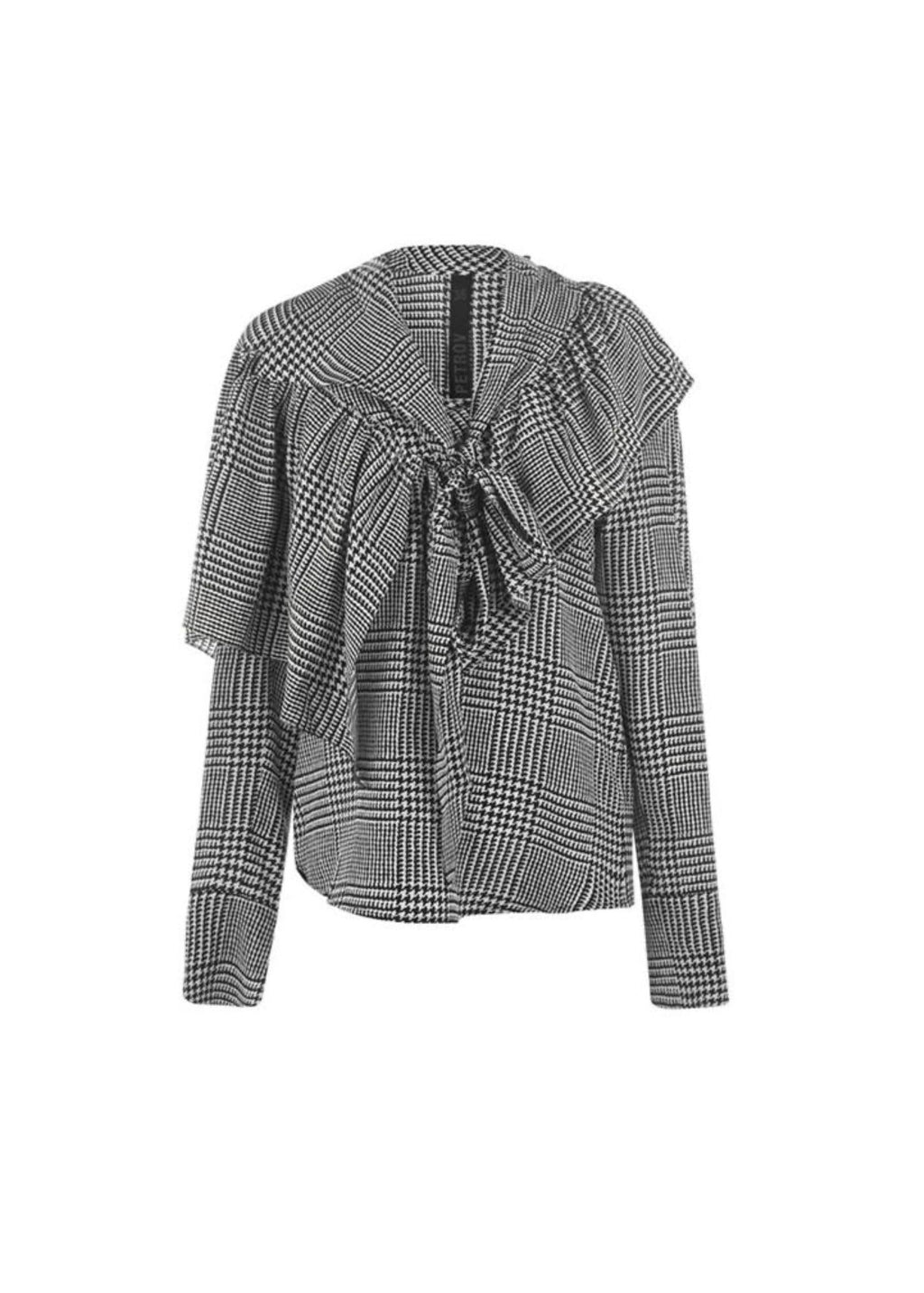 Prince of Wales Check Draped Blouse