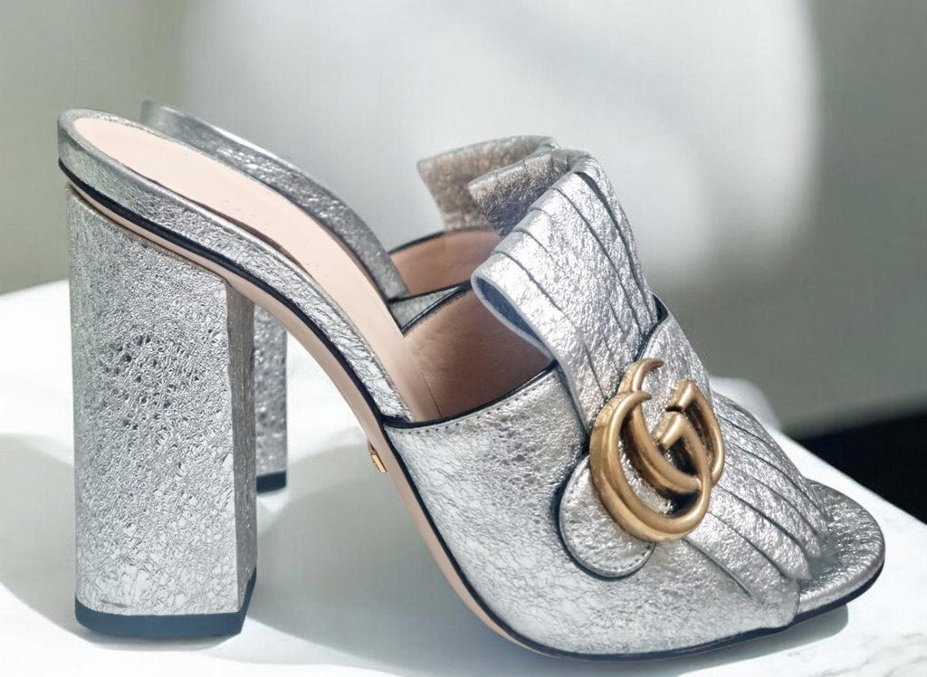 Gucci Silver Heeled Mules