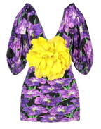Gucci Purple Silk Dress with Yellow Corsage Flower