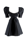 Area Puff-Sleeved Cut-Out Embellished Flared Mini Dress