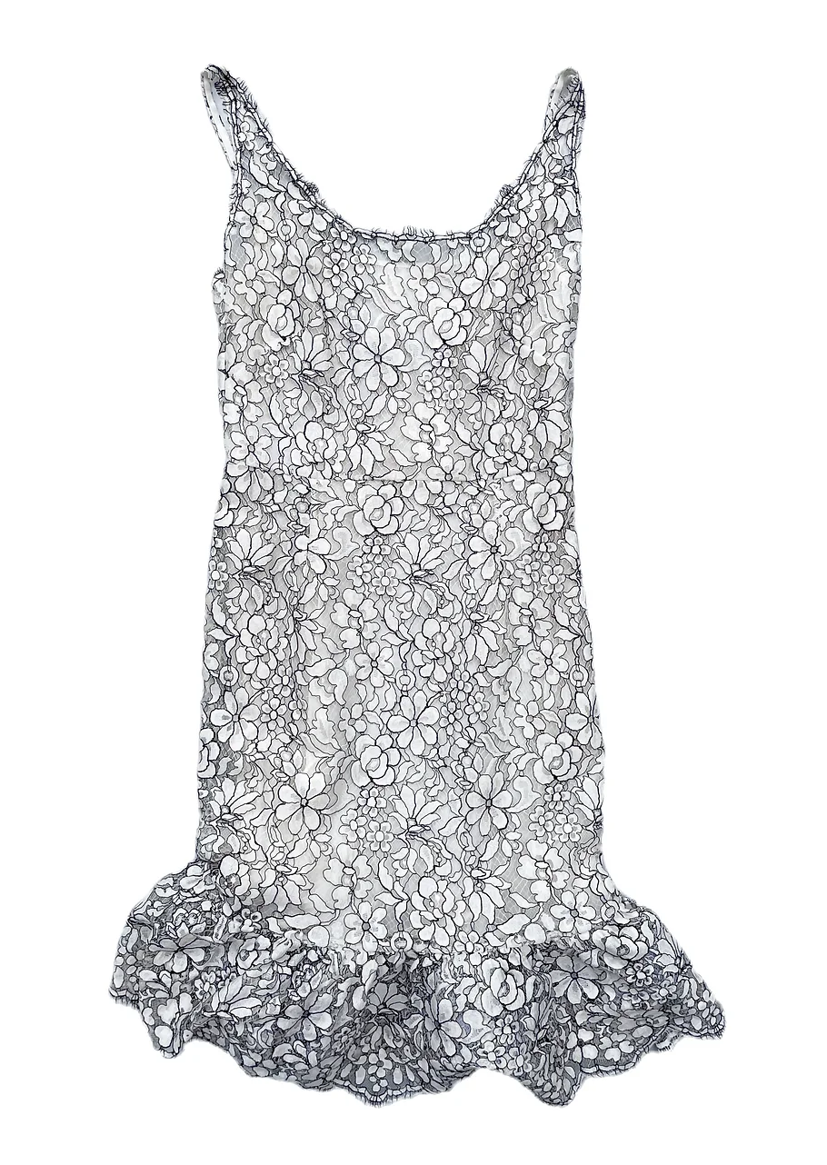 White Floral Lace Frilled Dress
