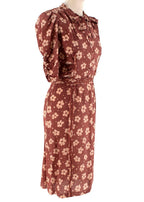 Terracotta Silk Crepe de Chine Floral Tea Dress