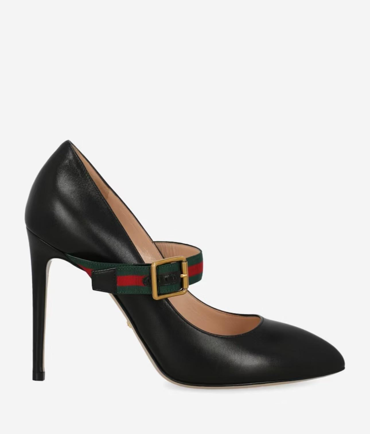 Black leather Sylvie heeled Mary Jane pumps