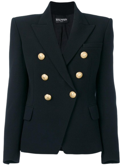 Balmain Black Double Breasted Blazer with Gold Button Detail