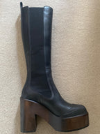 Ianna Black Leather Platform Knee Boots