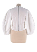 Balloon Sleeve White Tie Embellished Top