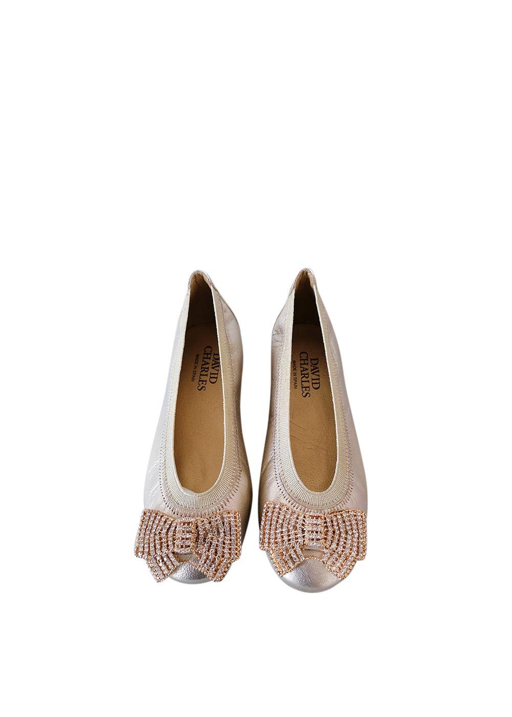Metallic Pink Leather Bow Front Ballerinas
