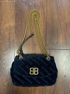 Balenciaga Blue Velvet Matelasse Shoulder Bag