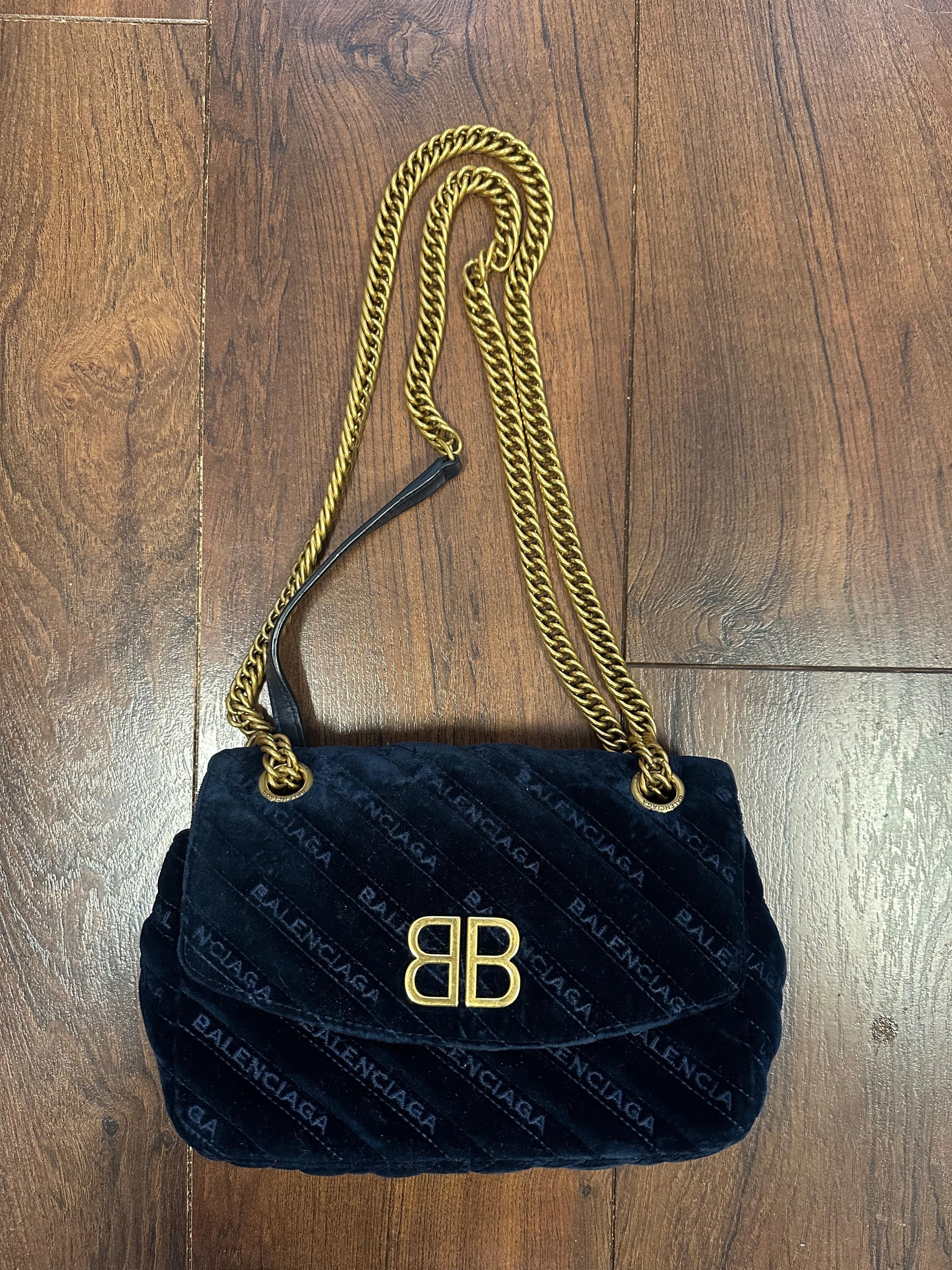 Balenciaga Blue Velvet Matelasse Shoulder Bag